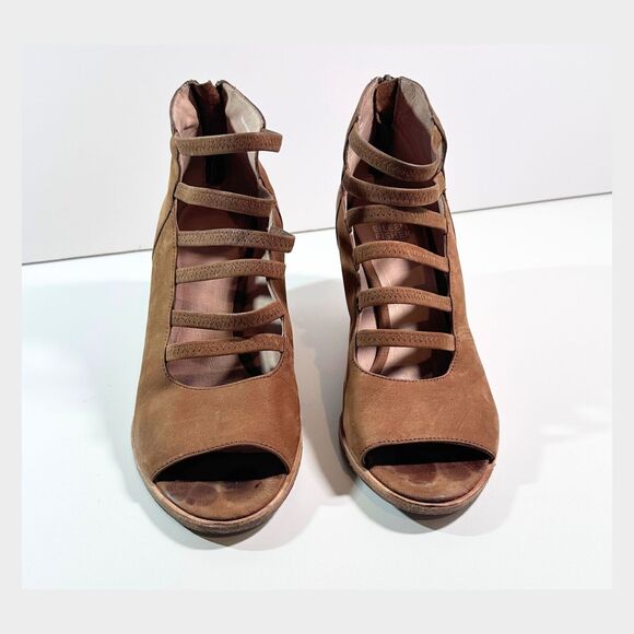 Eileen Fisher Vero Cucio Ankle Boots Sz 7.5 Strappy Peep Toe Western Cowgirl - Picture 2 of 9